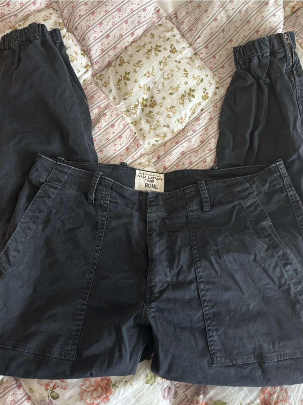 Nili Lotan~Womens Black Cotton~Military Crop~Straight Leg Pants Size 6